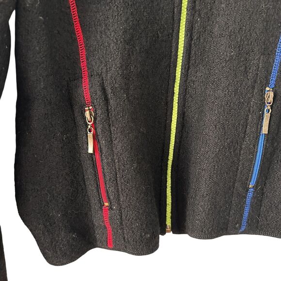 South Wool Black Art Deco Full Zip Button Pure Virgin Wool Pockets Jacket Size M - Picture 4 of 7